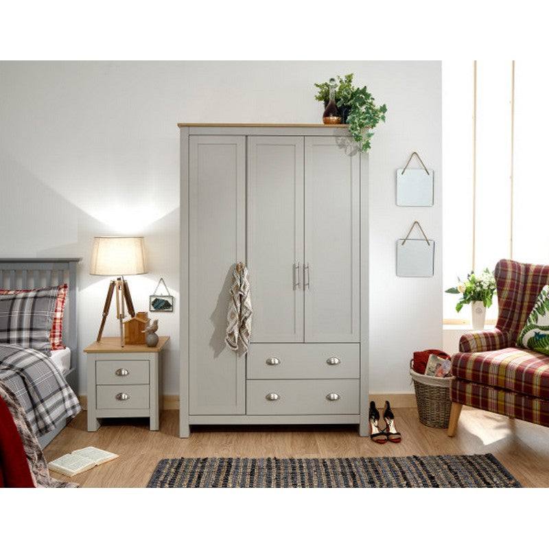 Lancaster Tall Wardrobe Grey 3 Doors 1 Shelf 2 Drawers