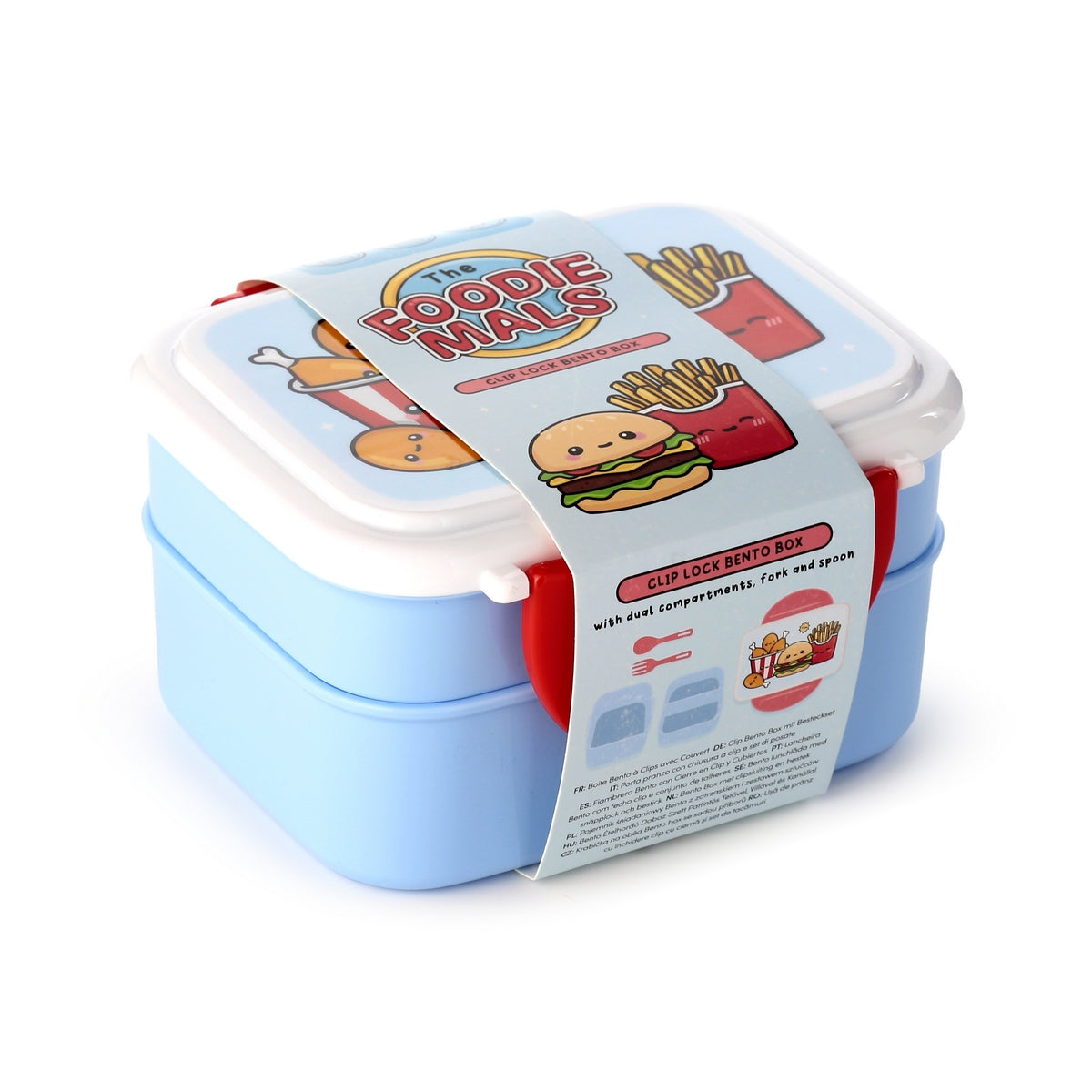 Foodiemals Clip Lock Stacked Bento Lunch Box with Cutlery