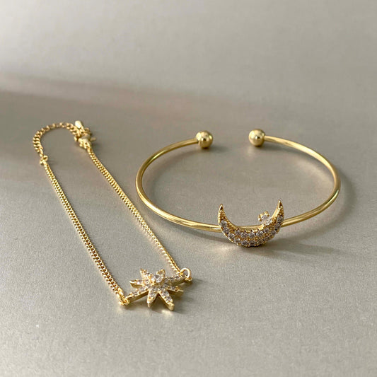 Laila Luxe 18k Gold Plated Celestial Bracelet Set
