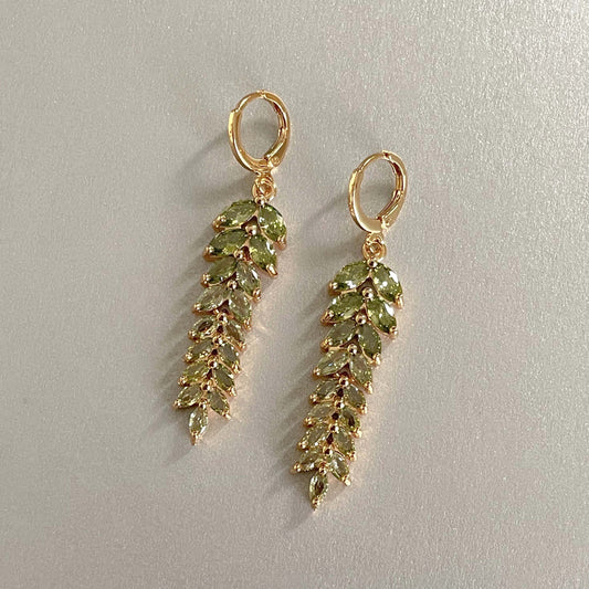 Celestina Green Jewelled Feather Earrings