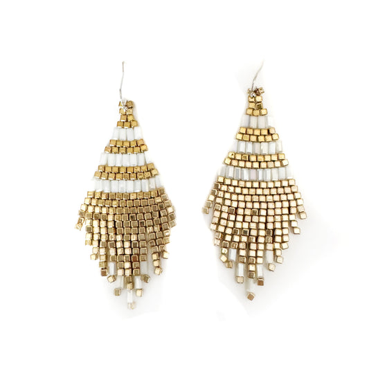 Savannah White and Gold Beaded Statement Earrings