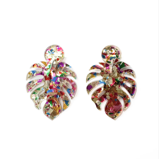 Tropica Monstera Leaf Acrylic Statement Earrings