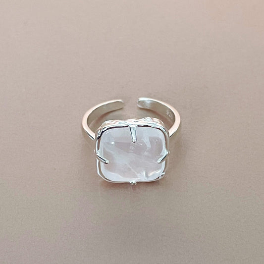 Chiara Silver Tone Cocktail Ring With White Resin Stone