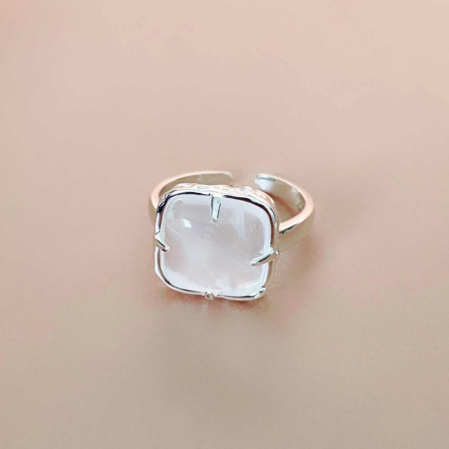 Chiara Silver Tone Cocktail Ring With White Resin Stone