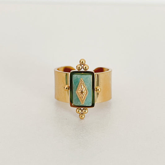 Luna Wide Band Irregular Turquoise Crystal Ring