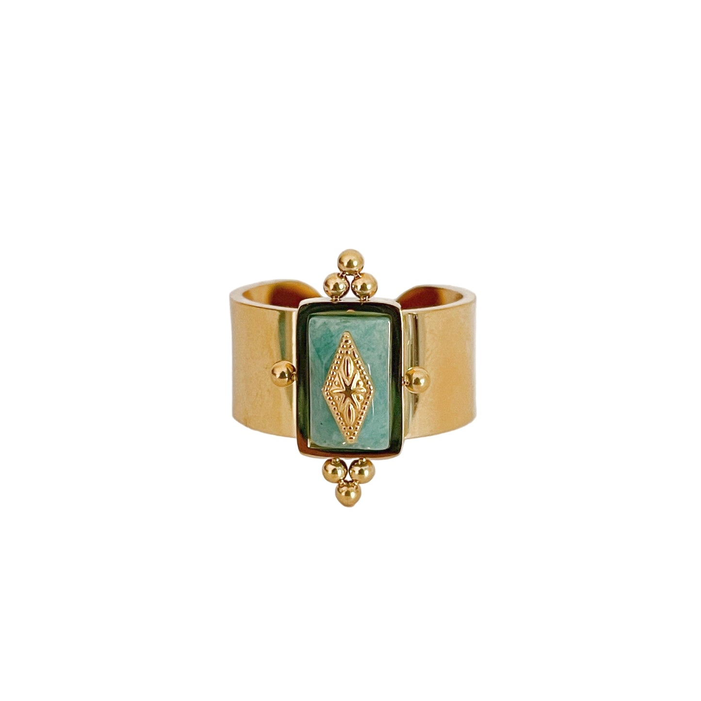 Luna Wide Band Irregular Turquoise Crystal Ring