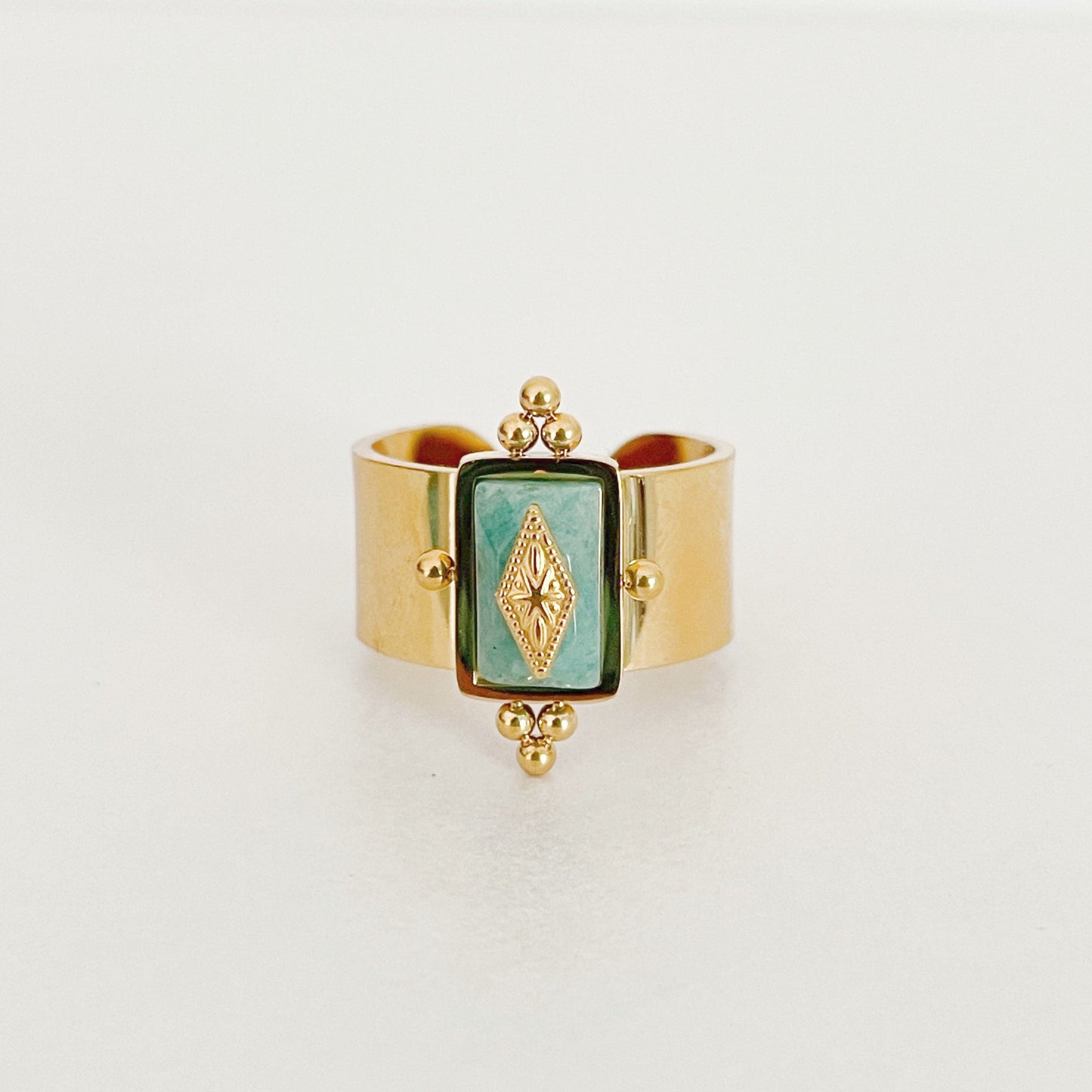 Luna Wide Band Irregular Turquoise Crystal Ring
