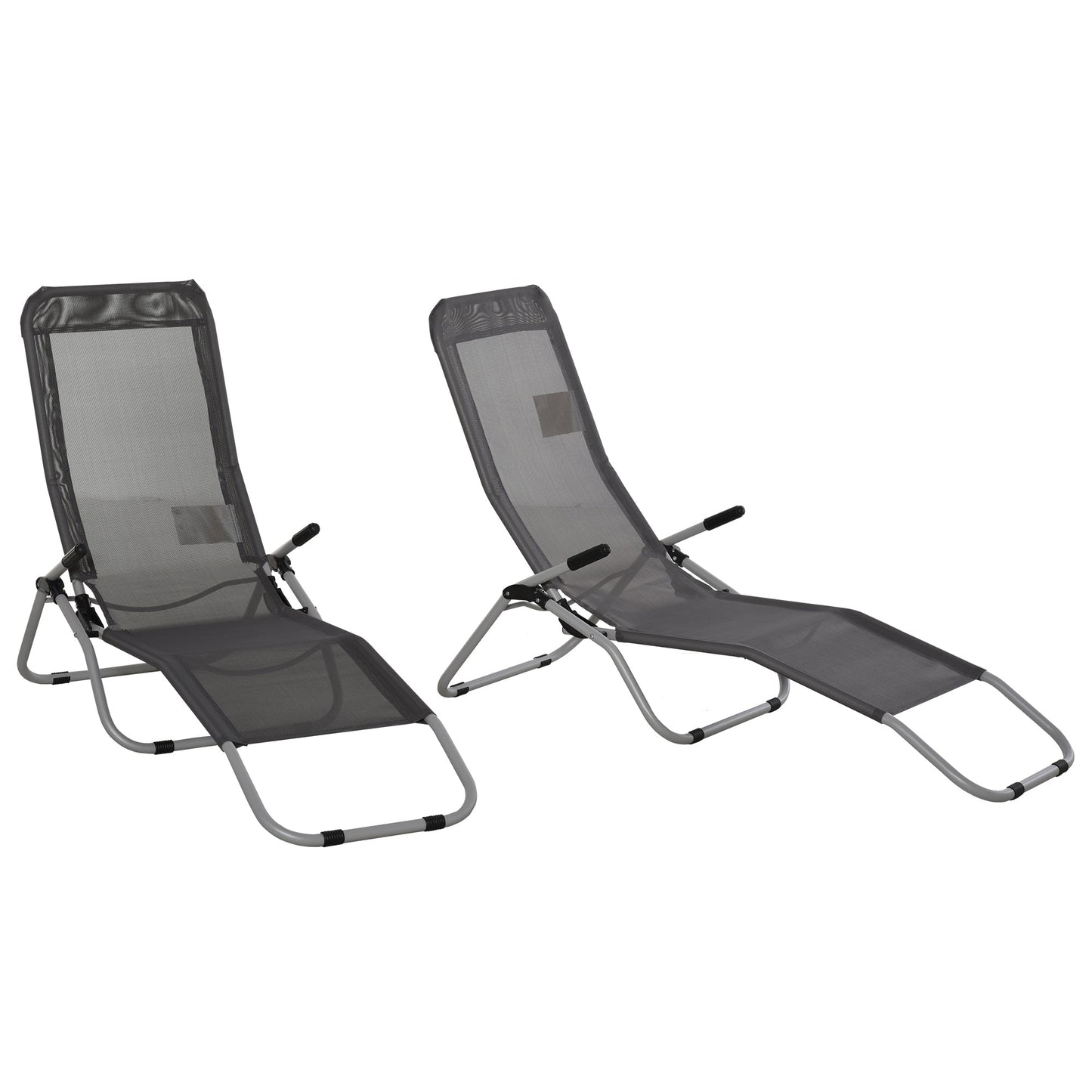 Set of 2 Outdoor Patio Chaise Recliner Portable Lounge Chairs w/ Rust-Resistant Steel Frame & Adjustable Backrest