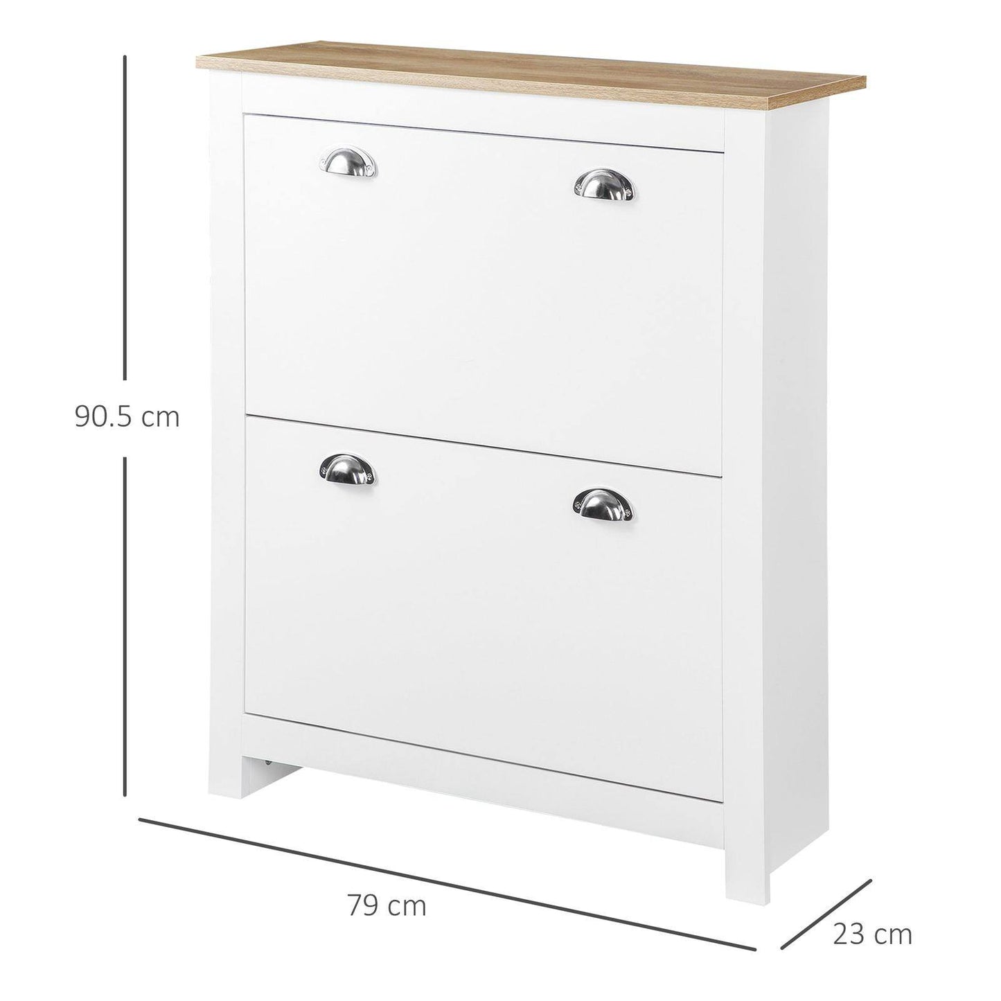 Homcom 2 Drawer Shoe Cabinet Narrow Shoe Cupboard With Flip Doors Adjustable Shelf