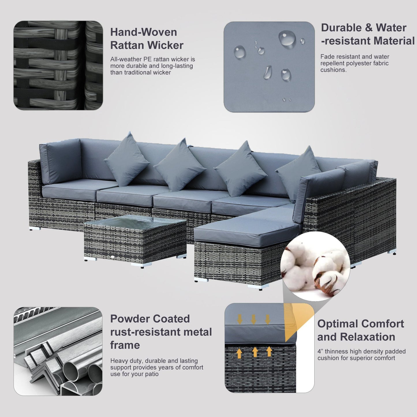 8-Pieces PE Rattan Corner Sofa Set with Thick Cushions