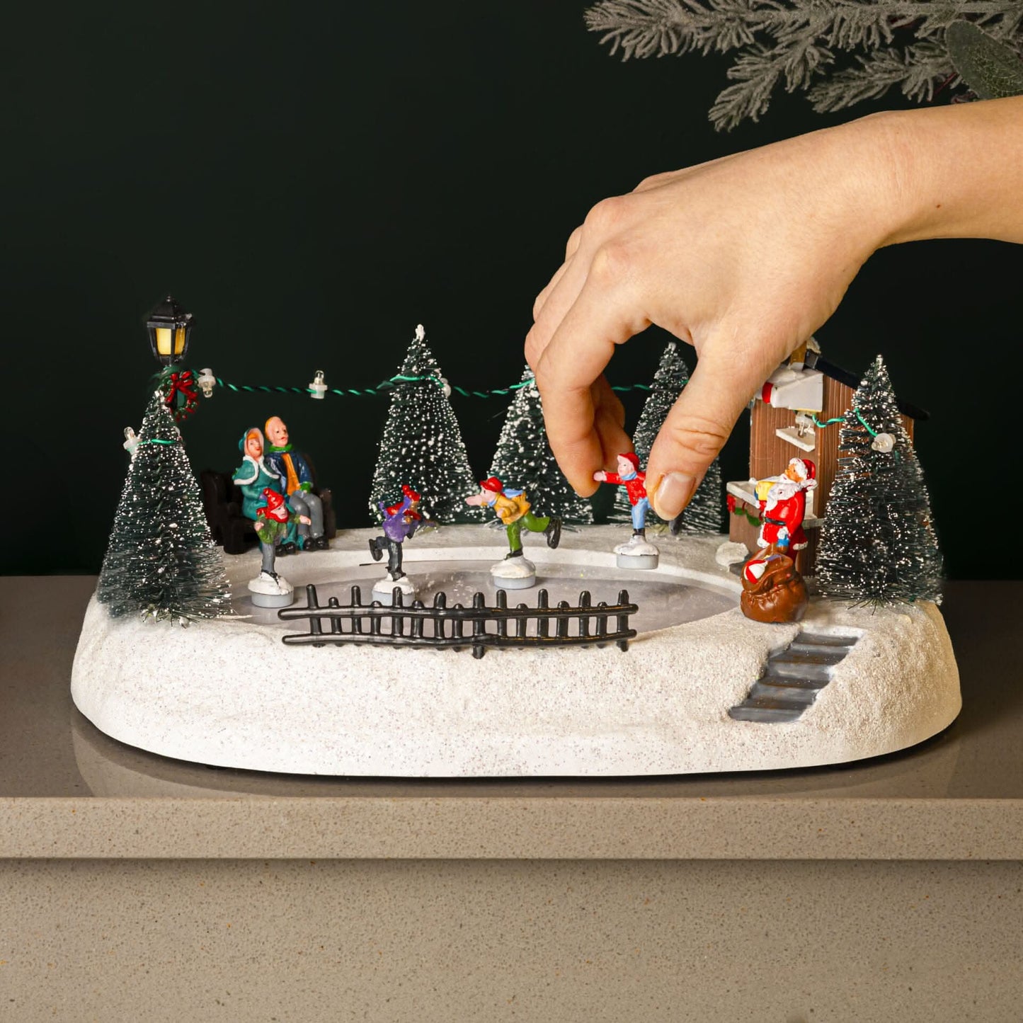 Christmas Ice Skating Musical Village Scene Decoration