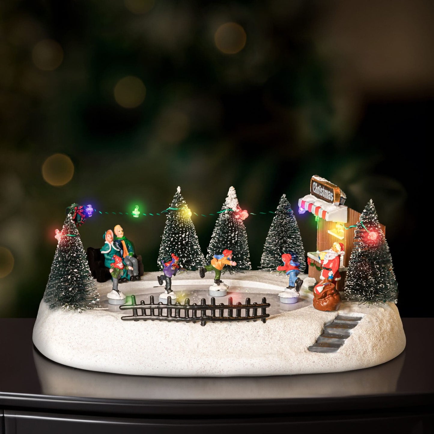 Christmas Ice Skating Musical Village Scene Decoration