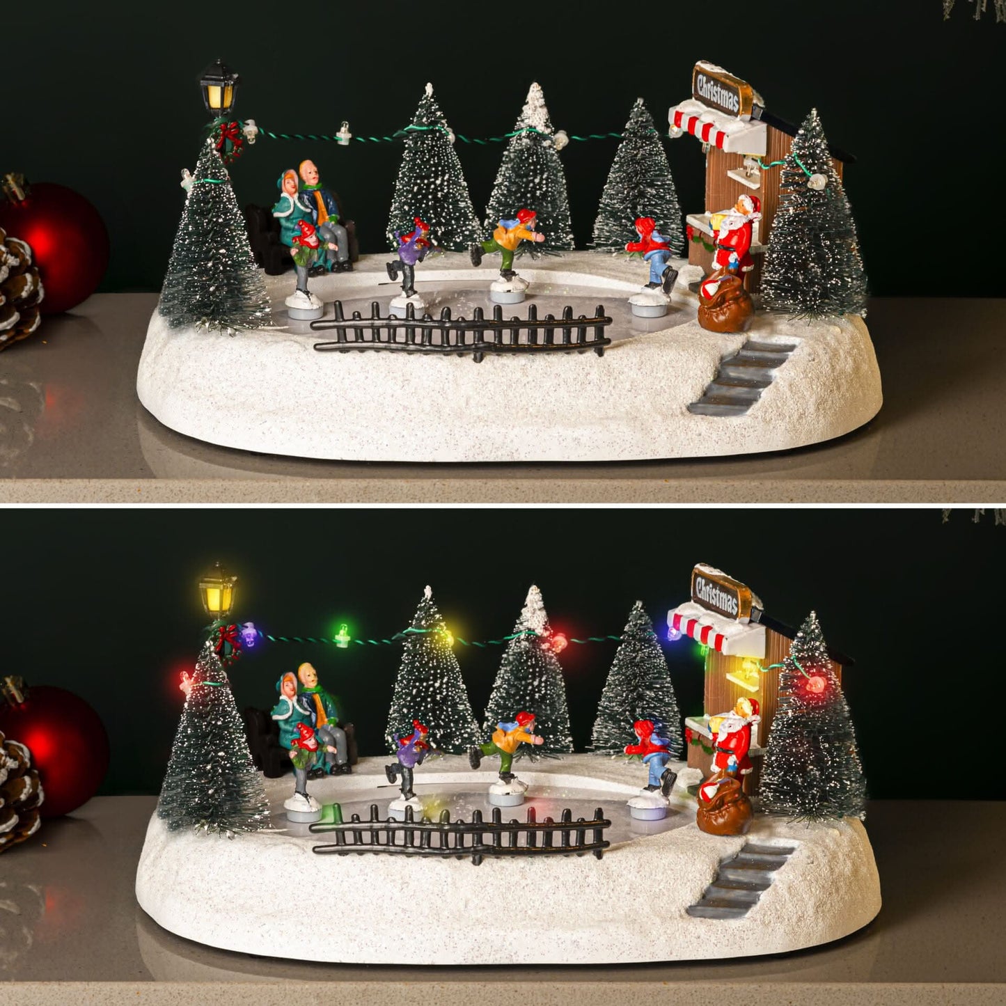 Christmas Ice Skating Musical Village Scene Decoration