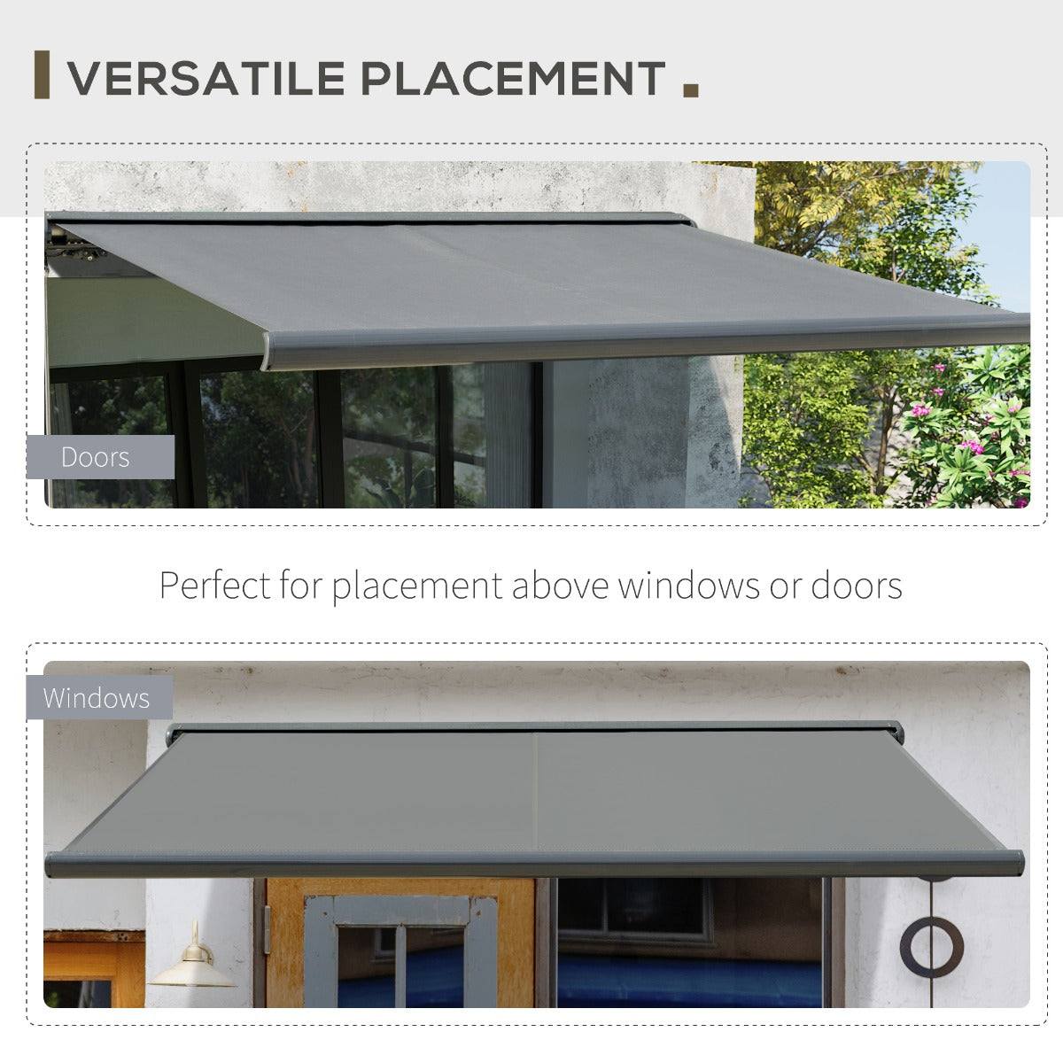 Cassette Electric Manual Awning Door Window Retractable Canopy w/ R/C & LED 350W x 0-300D cm