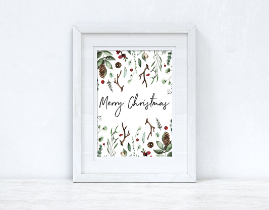 Merry Christmas Full Border Winter Christmas Seasonal Wall Home Decor Print