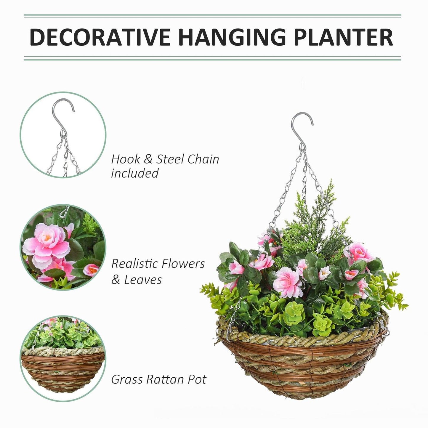 Pack Of 2 Artificial Lisianthus Flowers Hanging Planter With Basket For Indoor Outdoor Decoration