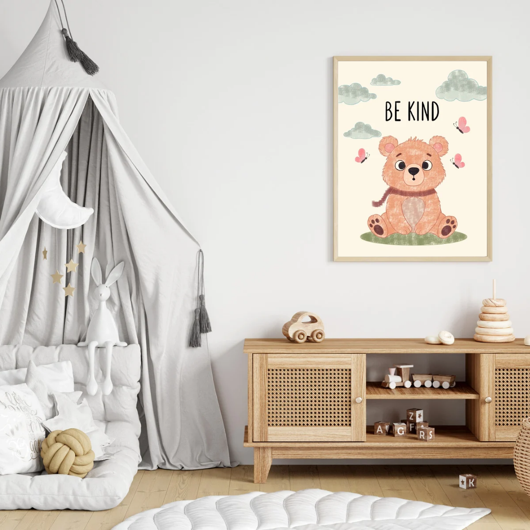 Be Kind Bear Print – Cute Animal Quote Nursery Wall Art