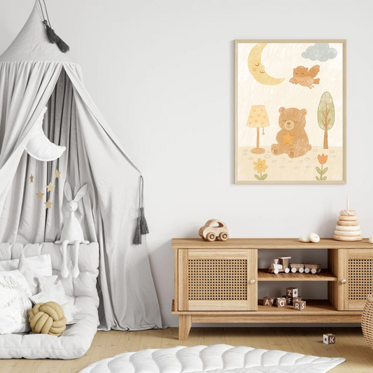 Moonlight Bear – Cozy Woodland Nursery Print