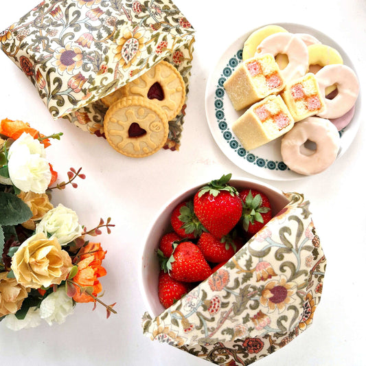 *British Beeswax Set of 3 Handmade Beeswax Wraps | William Morris Evenlode Natural