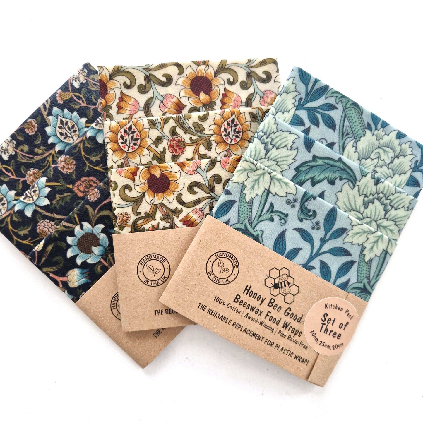 *British Beeswax Set of 3 Handmade Beeswax Wraps | William Morris Evenlode Blue
