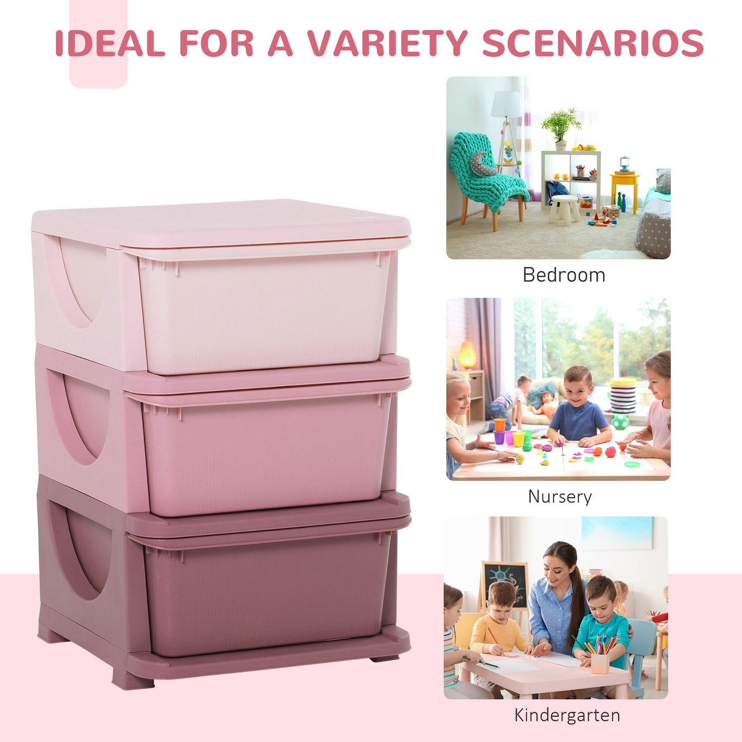 Kids Three-Tier Storage Unit Pink