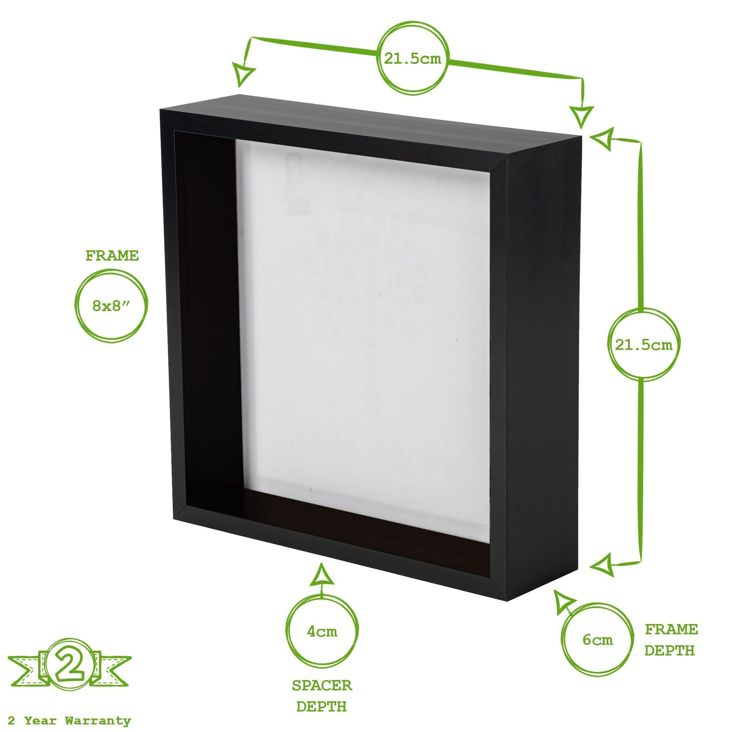 8" x 8" 3D Deep Box White Photo Frame with 6" x 6" Mount