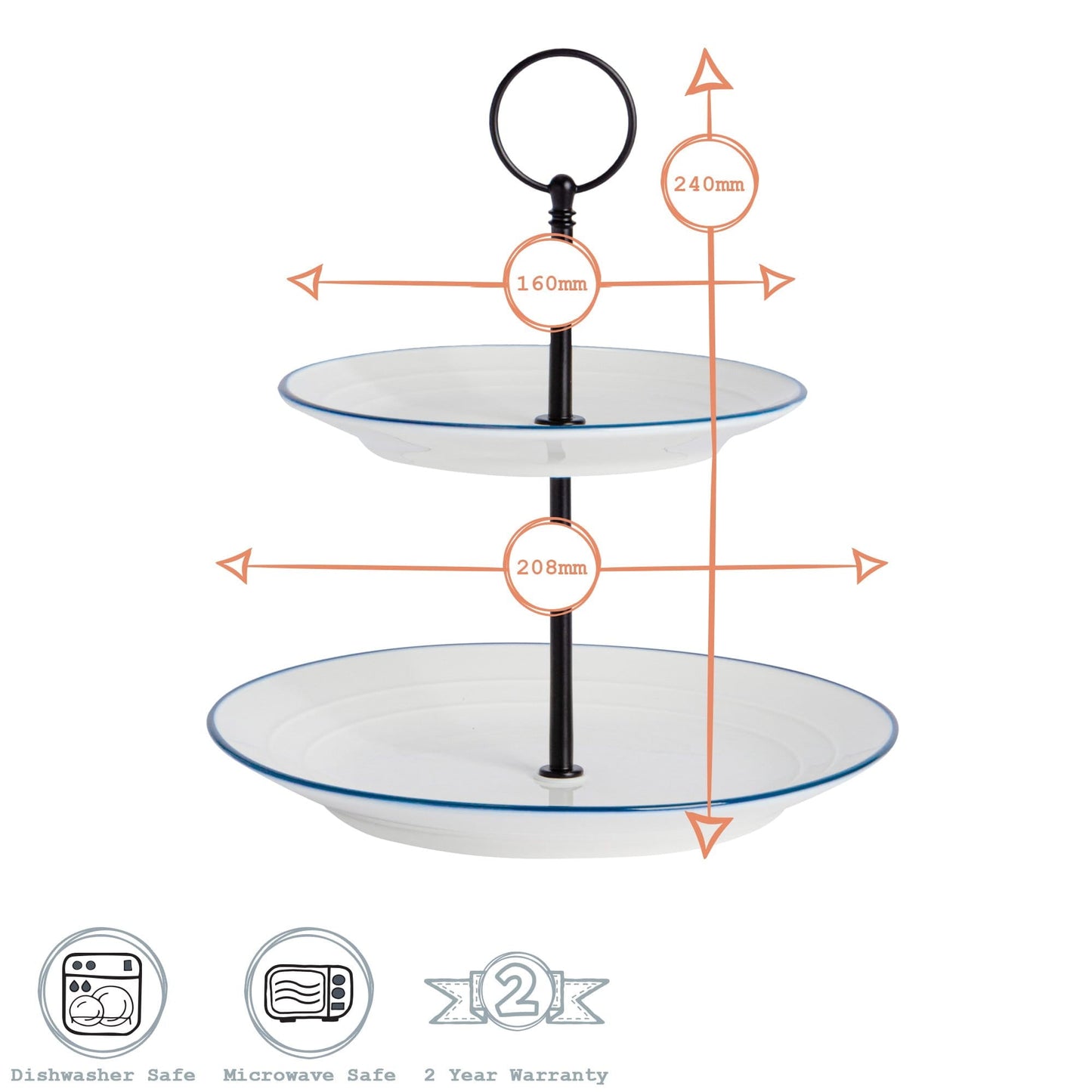 21cm 2 Tier Farmhouse White Cake Stand