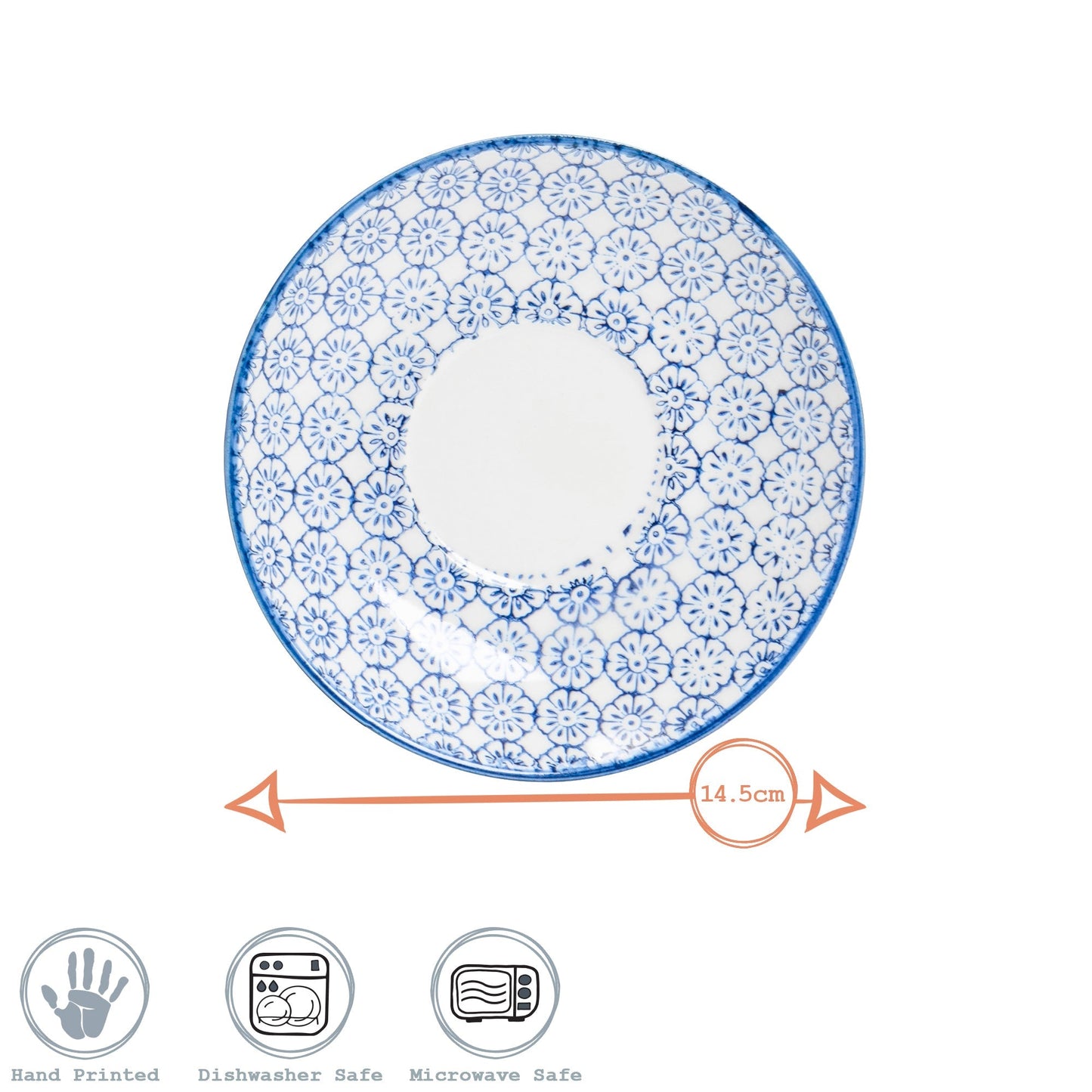 14.5cm Multicoloured Hand Printed Stoneware Cappuccino Saucers - Pack of Six