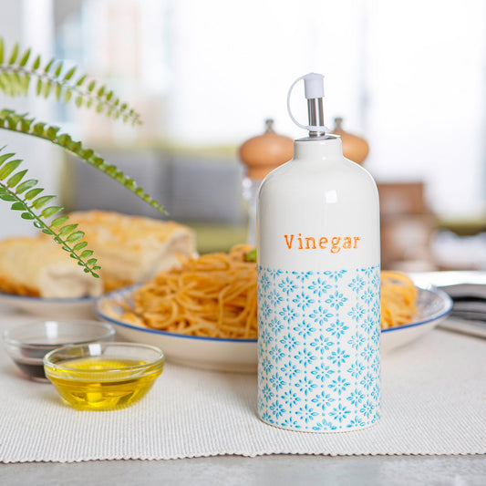 500ml Hand Printed Stoneware Vinegar Bottle with Pourer