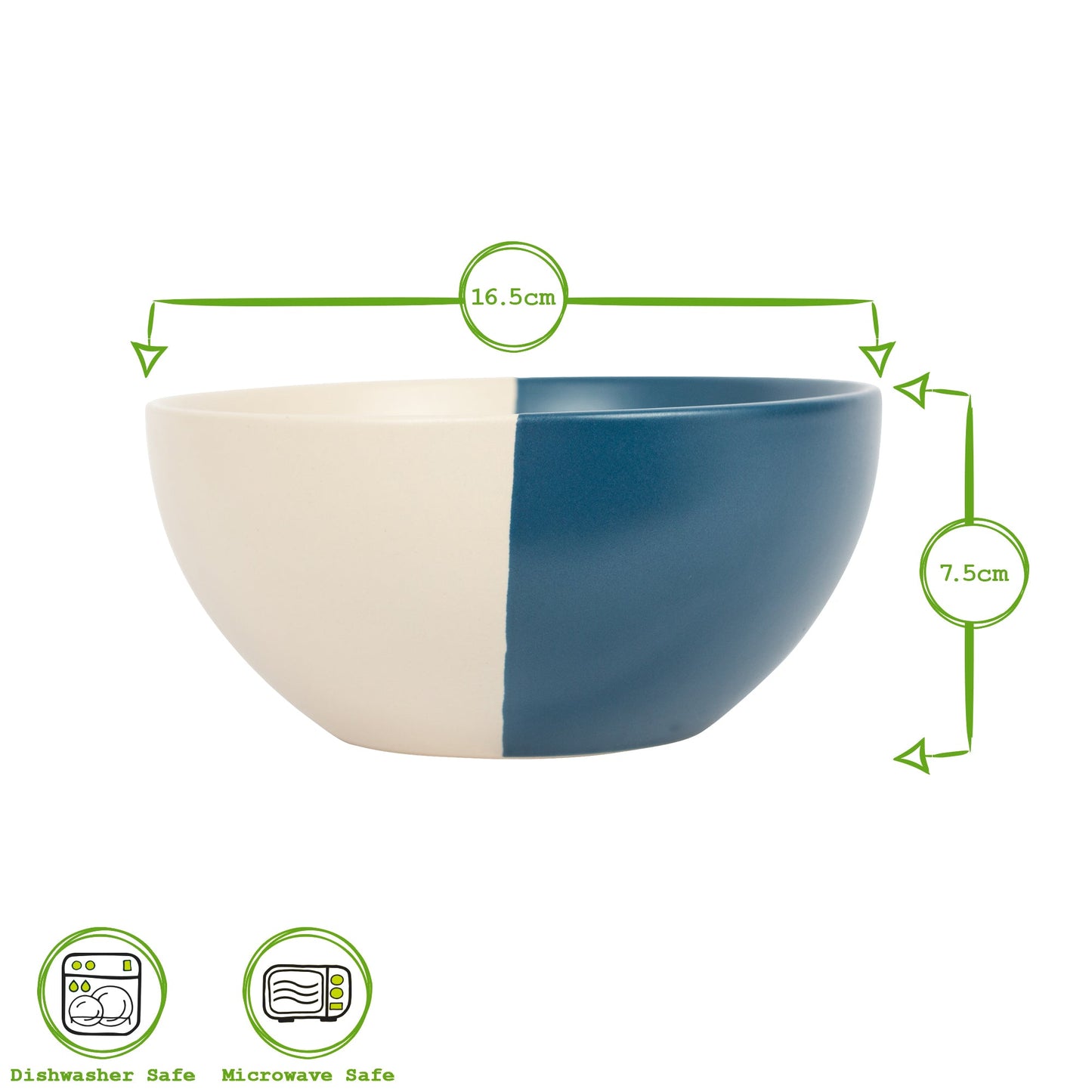 16.5cm Colour Block Stoneware Cereal Bowls - Pack of 4