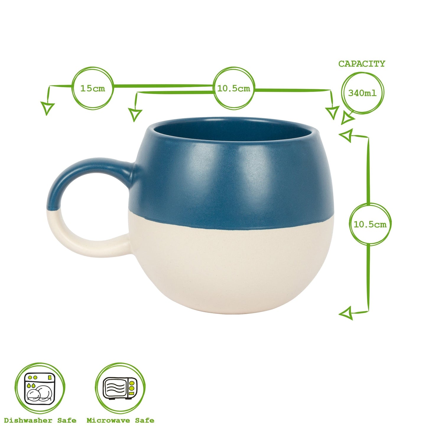 340ml Navy Colour Block Stoneware Sphere Mugs - Pack of Four