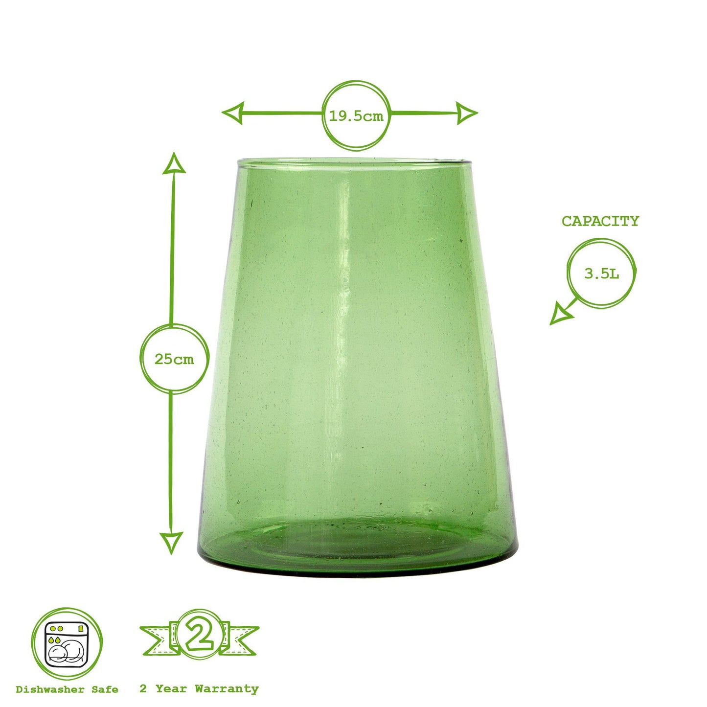 25cm Green Jebel Recycled Glass Vase