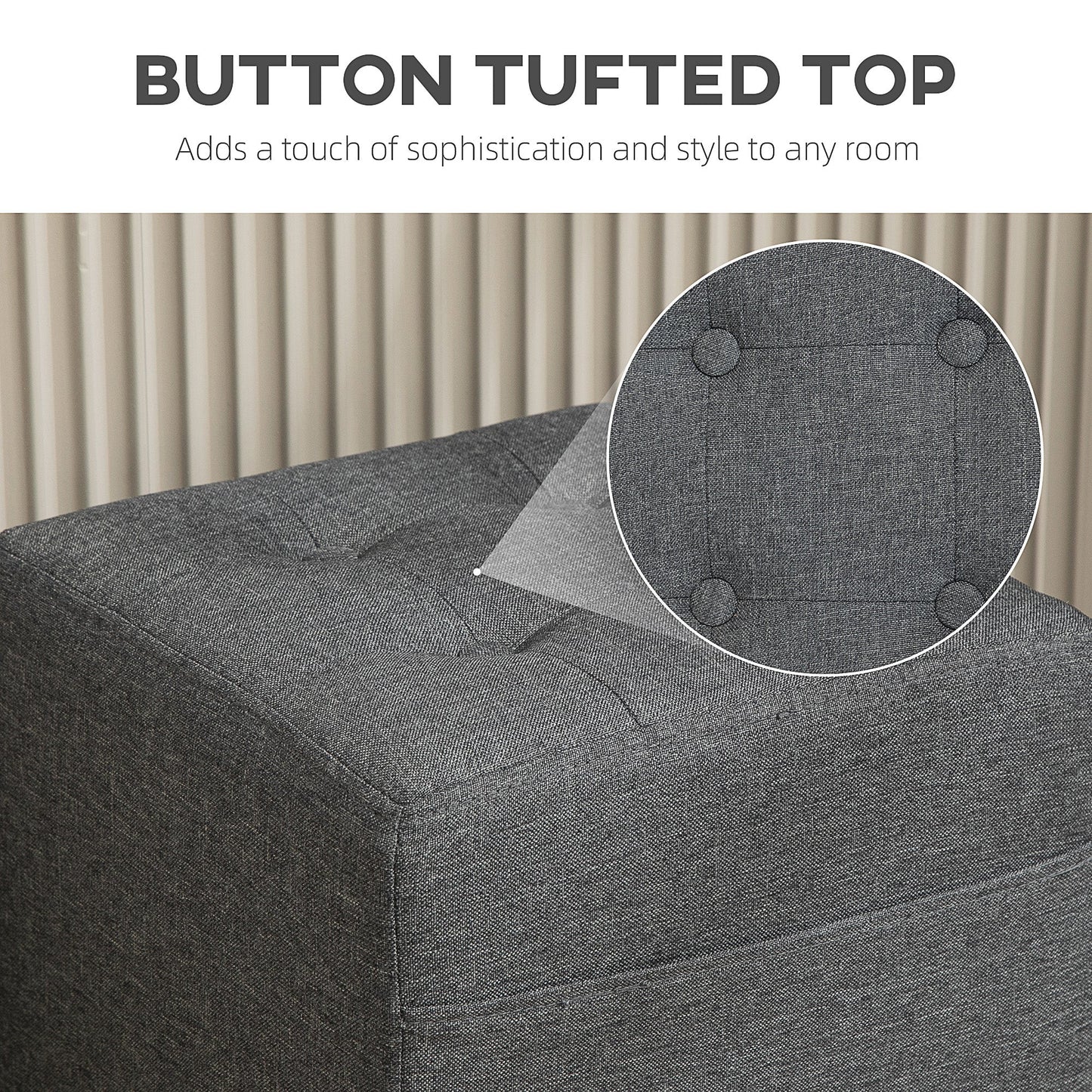 HOMCOM Small Footstool Square Ottoman with Padded Seat for Living Room Grey