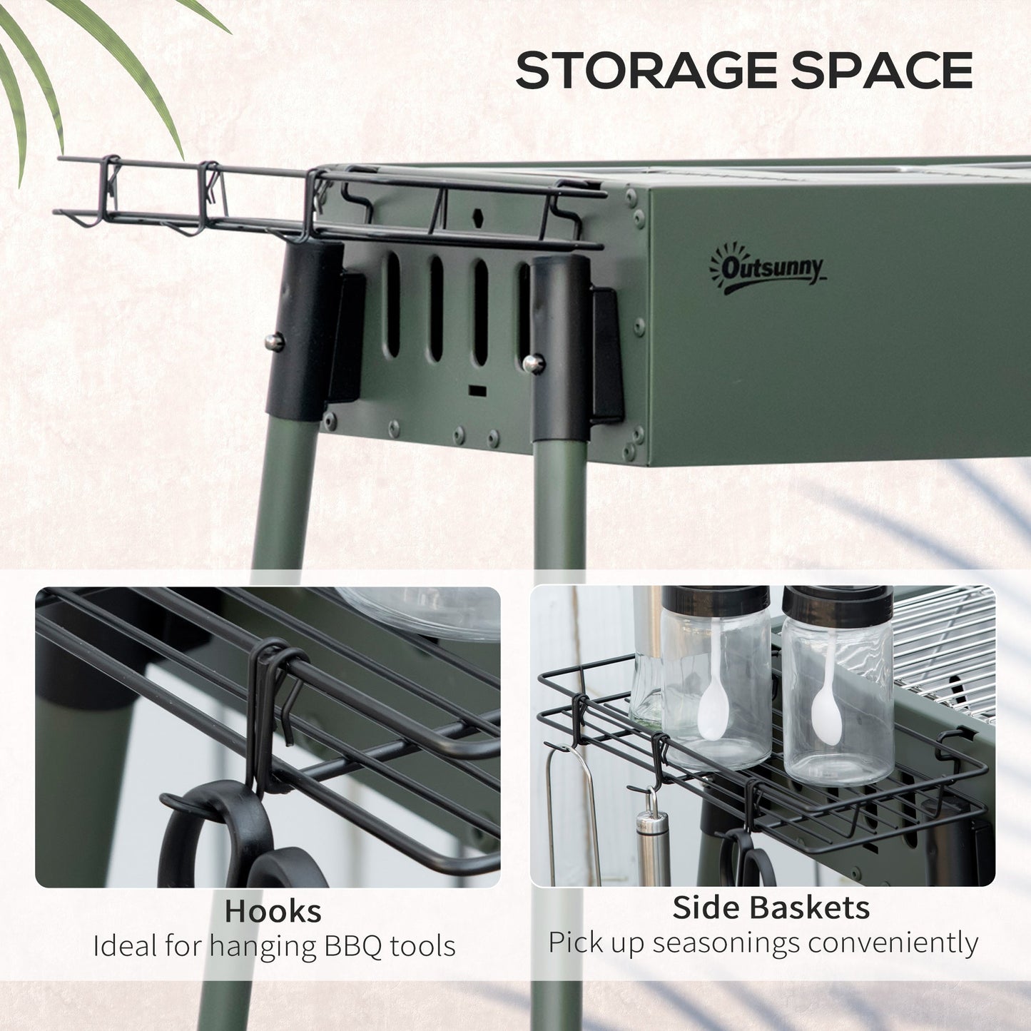 Portable Charcoal Barbecue BBQ Grill with Seasoning Baskets and Hooks
