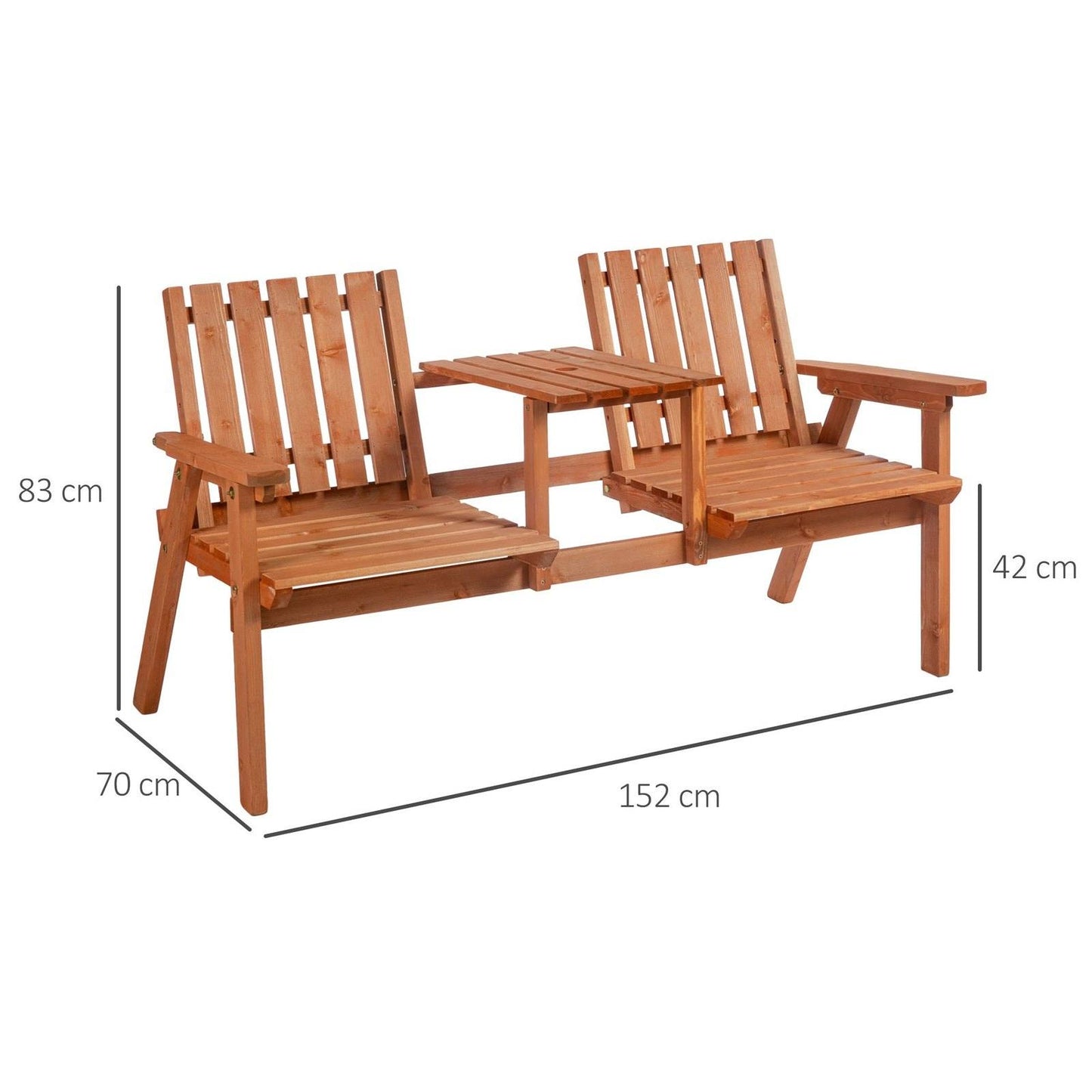 2 Seater Fir Wood Bench w/ Centre Table