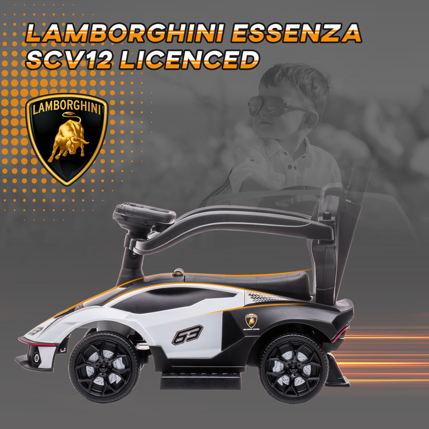 2 in 1 Baby Essenza SCV12 Ride On Car With Parenr Handle 1 To 3 Years White by Aiyaplay