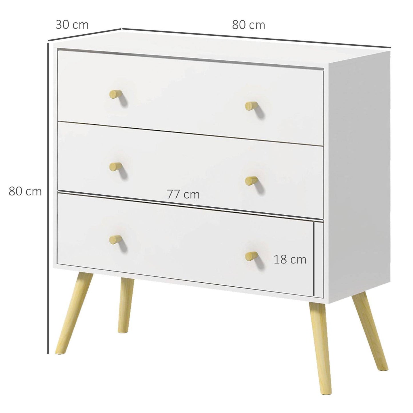 Chest Of Drawers 3-Drawer Storage Organiser Unit With Wood Legs For Bedroom Living Room White