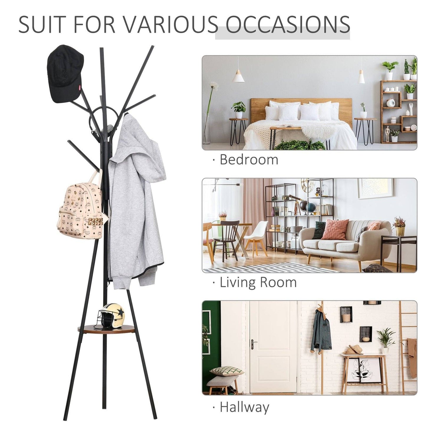 Free Standing Metal Coat Rack Stand 9 Hooks With Shelf In Brown
