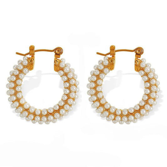 Siren Luxe 18k Gold Plated Pearl Studded Hoop Earrings