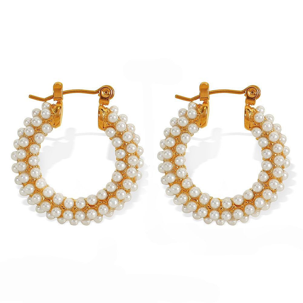 Siren Luxe 18k Gold Plated Pearl Studded Hoop Earrings