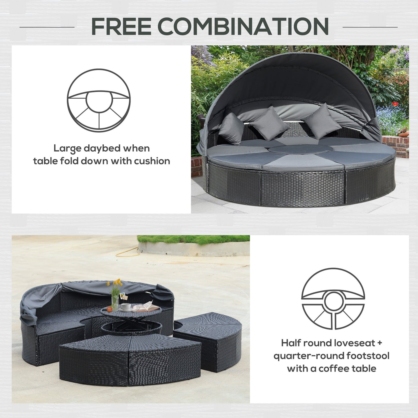 4-Pieces PE Rattan Garden Daybed Set