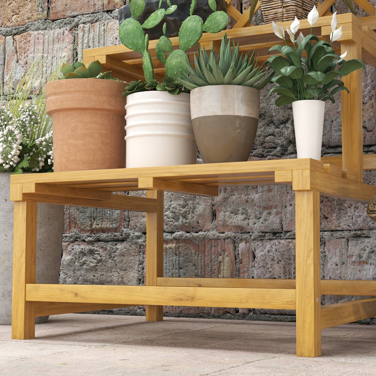 Outsunny Wooden Plant Stand with Trellis for Climbing Plants, Yellow