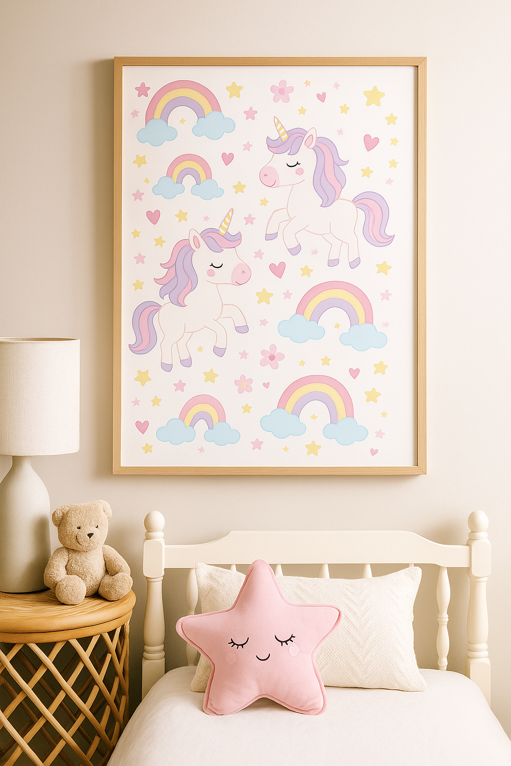 Pastel Unicorn Dreams – Rainbow Nursery Wall Art for Girls