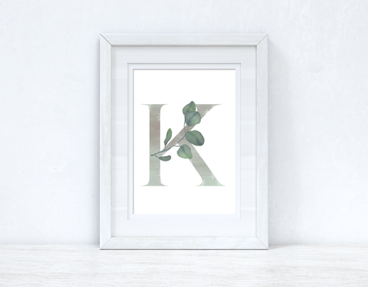 Personalised Grey Greenery Initial Spring Seasonal Wall Home Decor Print