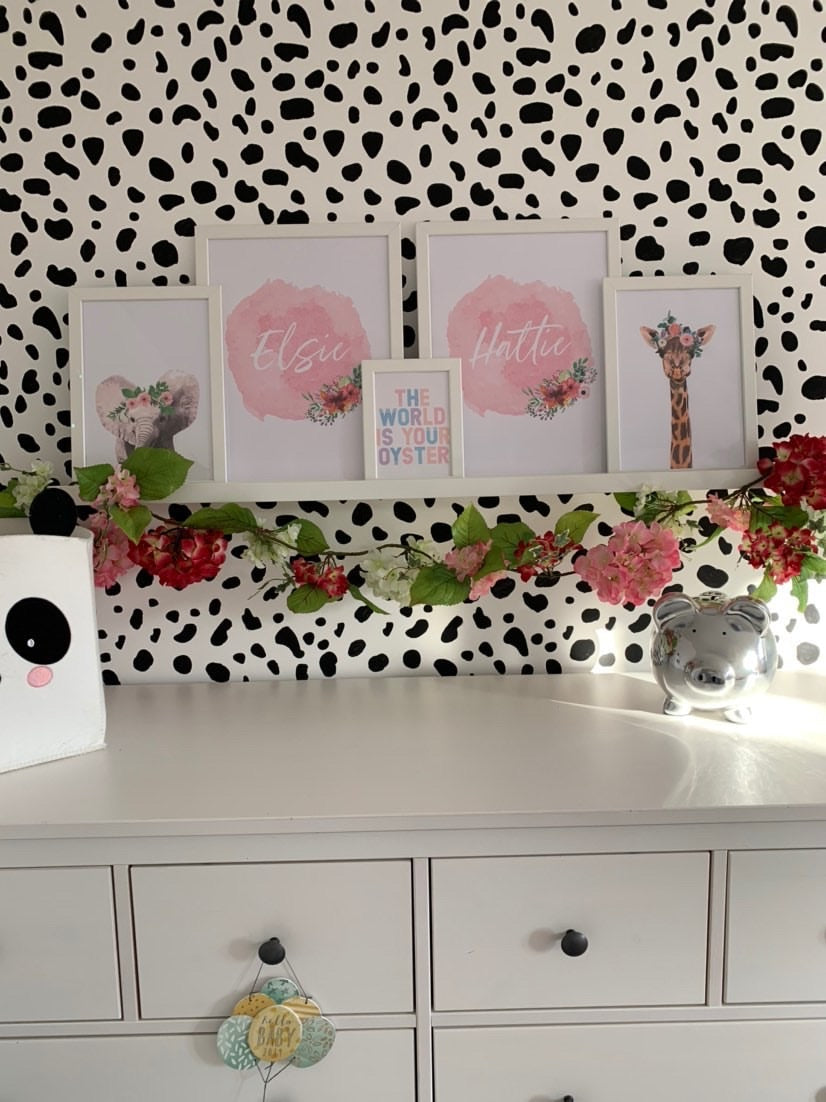 Personalised Pink Watercolour Name Floral Children's Room Wall Decor Print