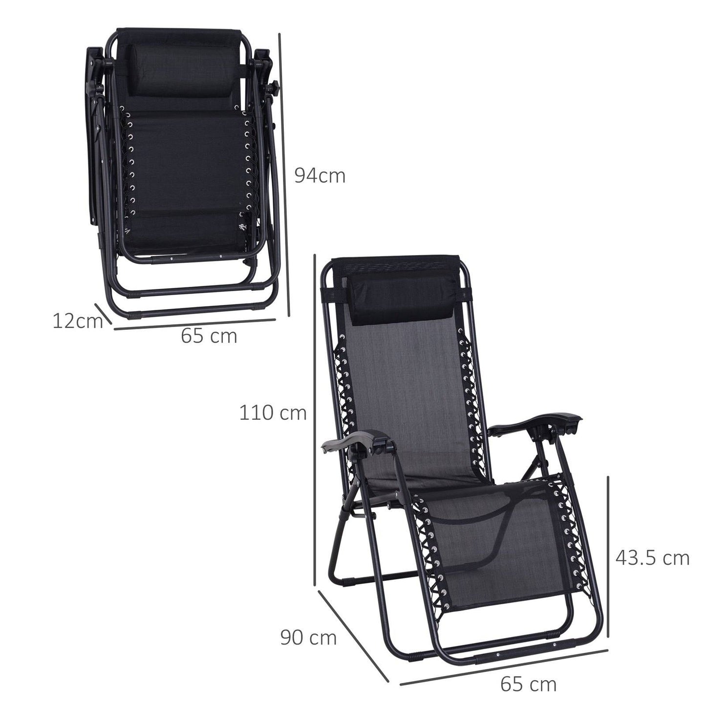 Zero Gravity Chair Metal Frame Texteline Armchair Outdoor Folding & Reclining Sun Lounger with Head Pillow for Patio Decking Gardens Camping