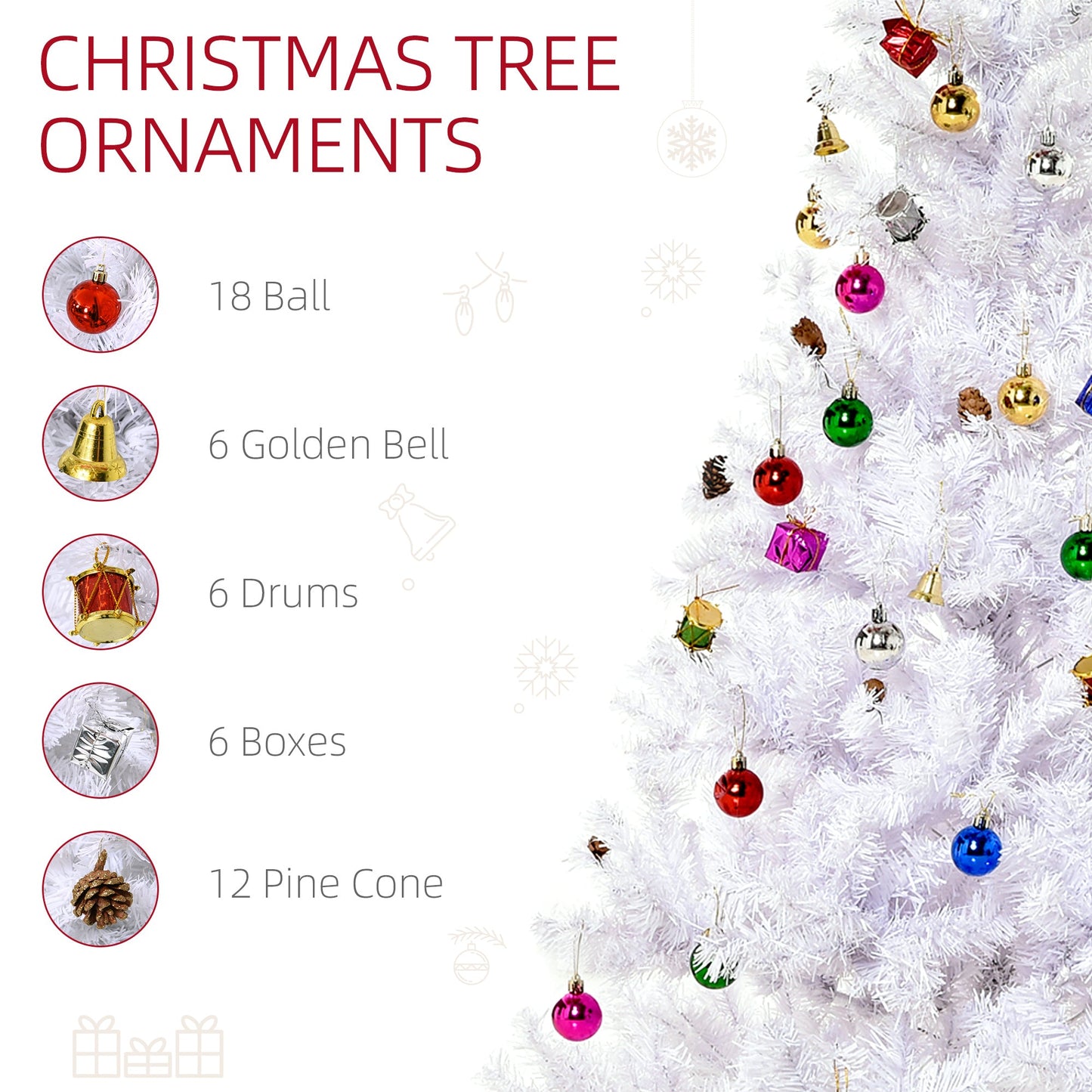 Homcom 5FT Artificial Christmas Tree with Metal Stand Decorations Home Seasonal Elegant Faux White