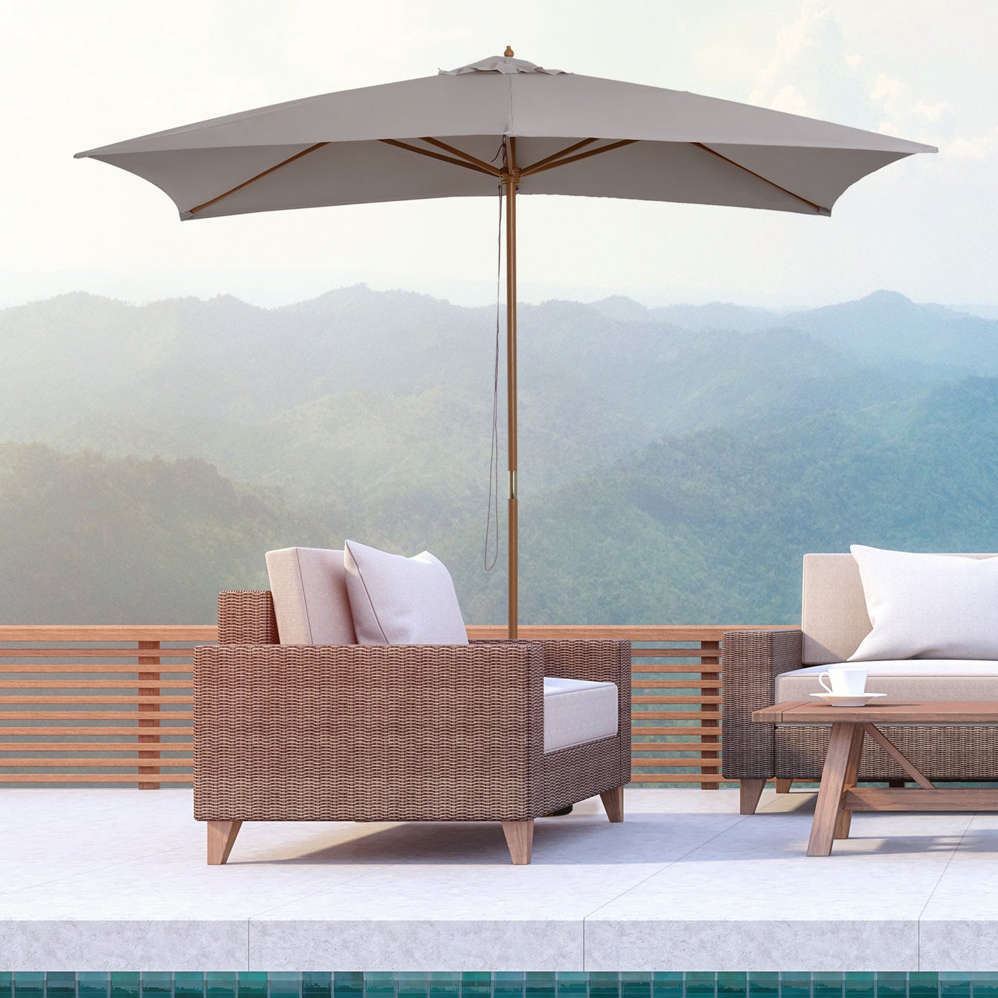 2 x 3m Wooden Garden Parasol Umbrella Outdoor Sun Shade Canopy