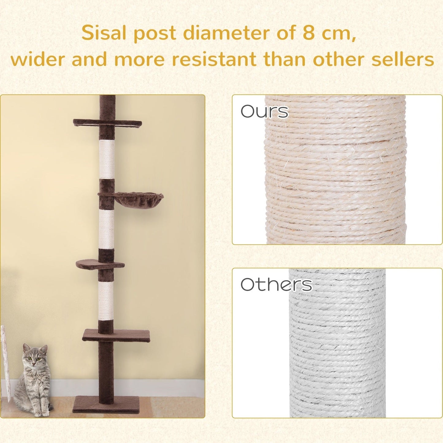 PawHut 230-260cm Floor-to-Ceiling Cat Tree