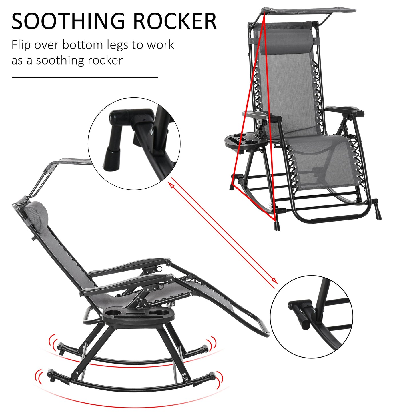 Folding Recliner Chair Outdoor Lounge Rocker Zero-Gravity Seat w/ Adjustable